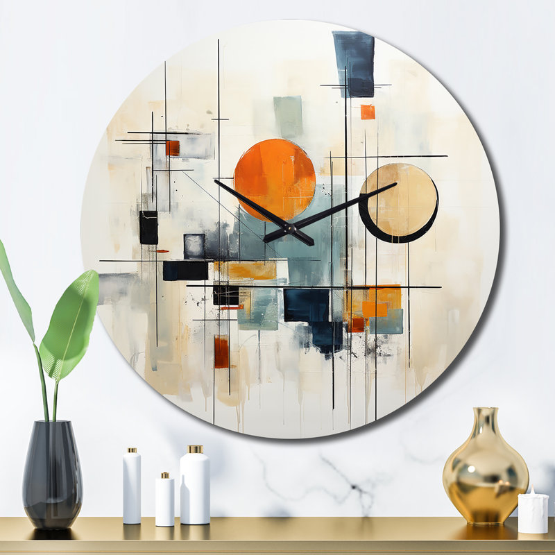 Horloge murale Beige Minimalist Patchwork I - Collages abstraits, Grand