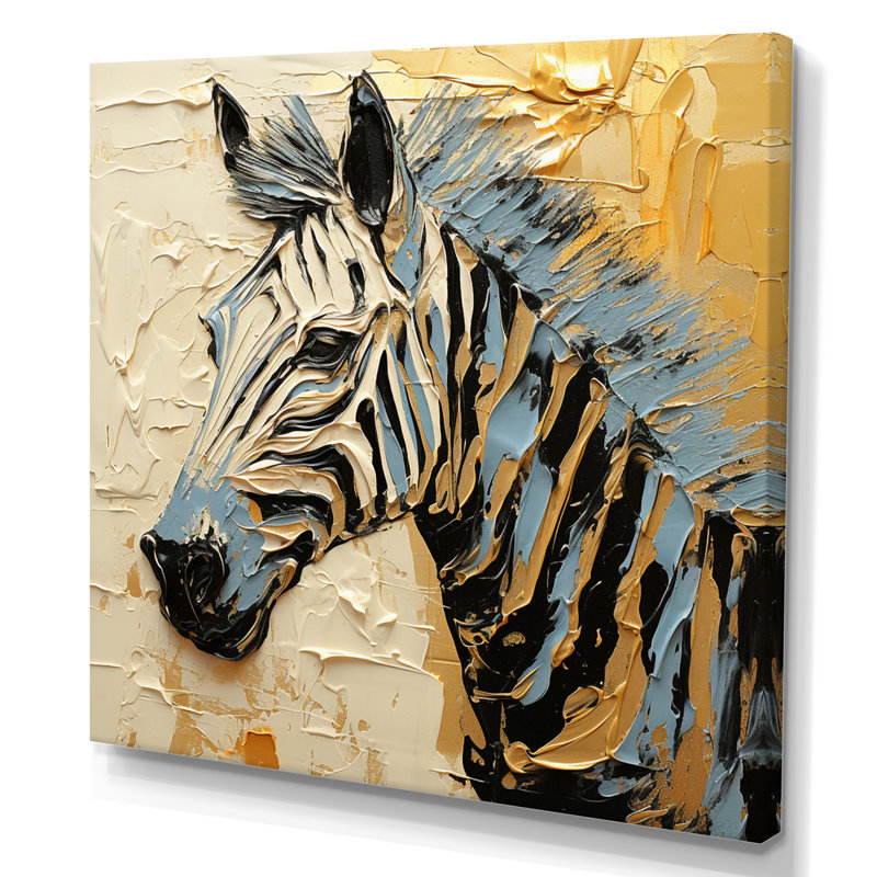 Zèbre noire et jaune sur toile, H 24 po x l 24 po x P 1 po