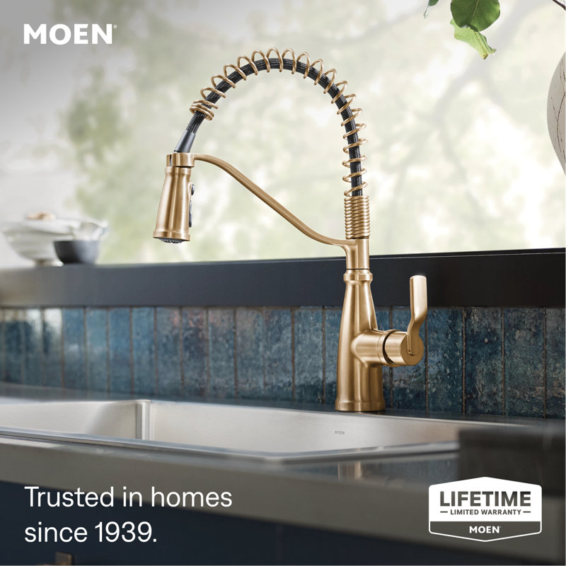 Moen Nolia Single Handle Pre-Rinse Spring Pulldown Kitchen Faucet, Bronzed Gold 