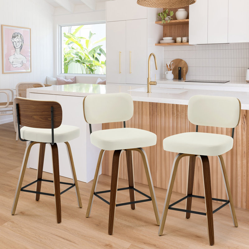 Kahana Swivel Upholstered Counter & Bar Stool, White, Counter Stool (26" Seat Height), Brown