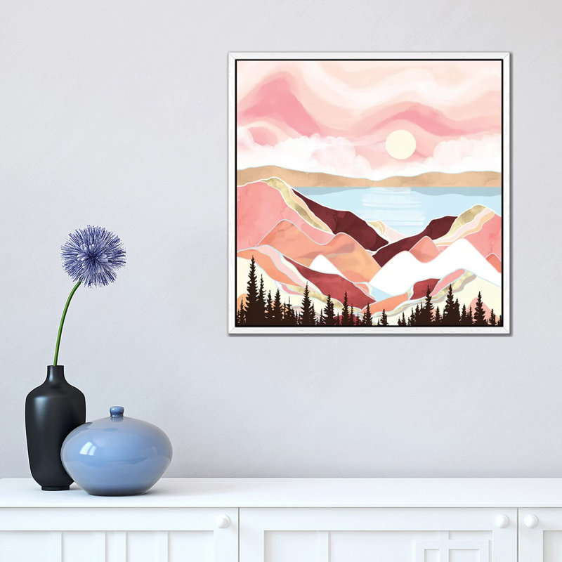 Autumn Lake Sunrise - Print on Canvas, 45.72 cm H x 45.72 cm W, White Framed