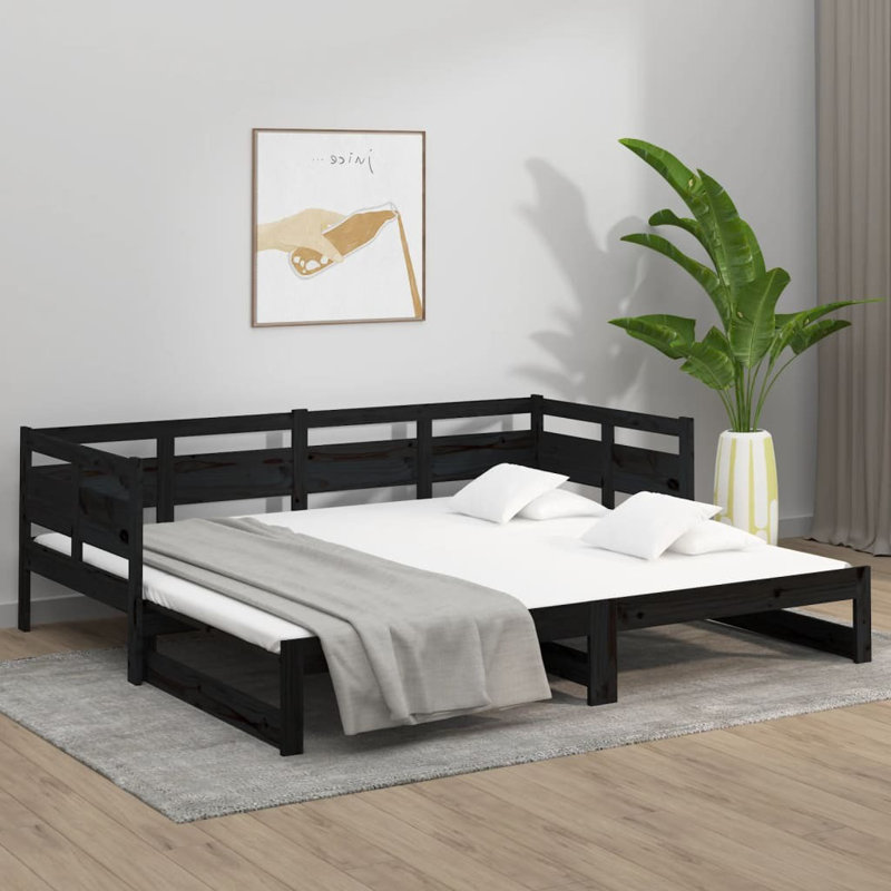 Alviso Solid Wood Daybed with Trundle, 80 x 200cm, Black