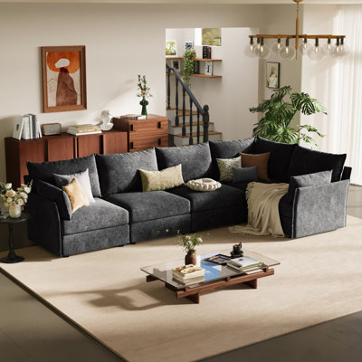 Canapé modulaire en L de 135,5 po avec coussins moelleux Merchelle