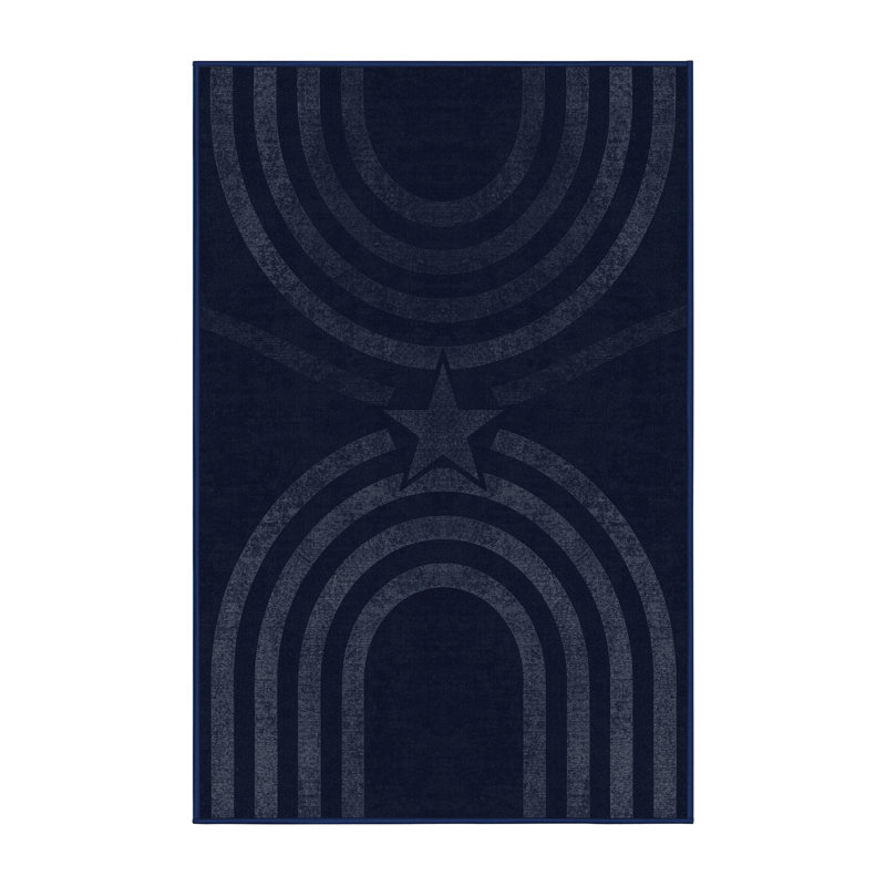 Soft Plush Evenson July 4Th Modern & Contemporary Abstract Area Rug in Blue – Navy Binding, 2x5