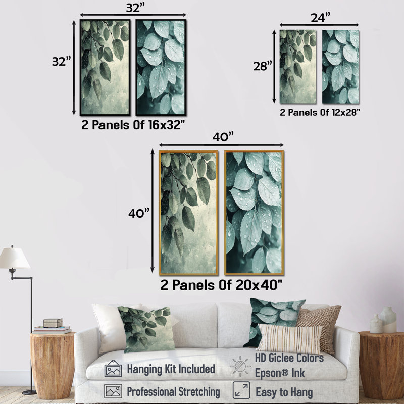 Rainy Day Leaves Collage I - Art mural floral 2 panneaux, 28" H x 25" W, Toile tendue