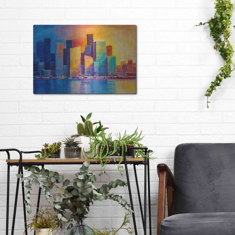 «Colorful Skyline», art mural en métal, 16 po x 12 po