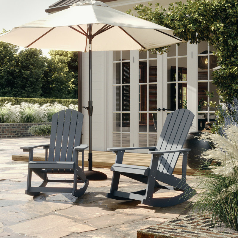 Baltazar Polyresin Wood Indoor/Outdoor Adirondack Rocking Chair, Gray
