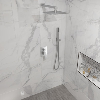 Ensemble de douche à valve à pression équilibrée à double fonction avec comptoir carré en acier inoxydable 10 po