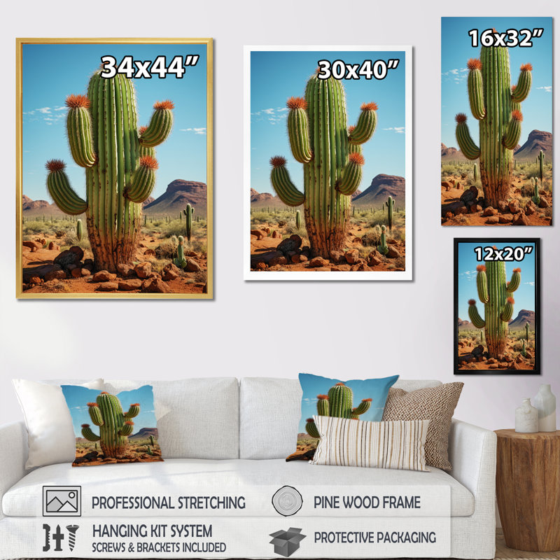 Leonisha, corail vert, cactus du désert, orgue I sur toile, Cadre photo argenté, H 32 po x l 24 po x P 1 po