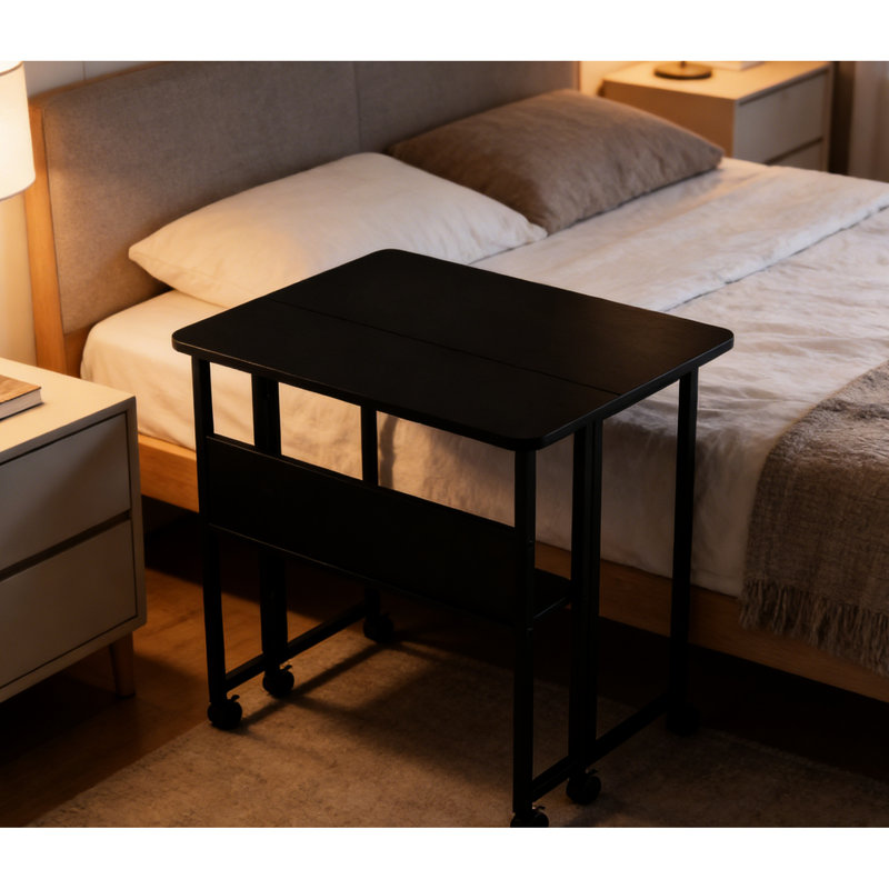Petit bureau pliant de 31,5 pouces pour le salon de la cuisine comme bureau de jeu, Desert Lodge, bureau pliable noir à espace triangulaire avec tablettes, style européen,