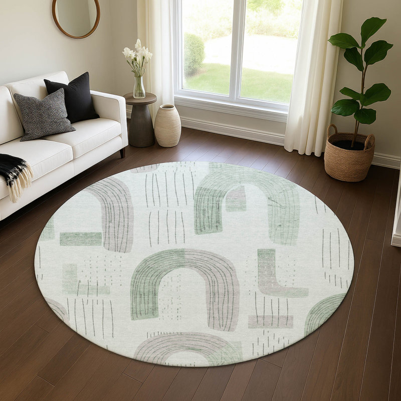 Premium Machine Washable Mehara AMF1698 Geometric Rug, Round 8'