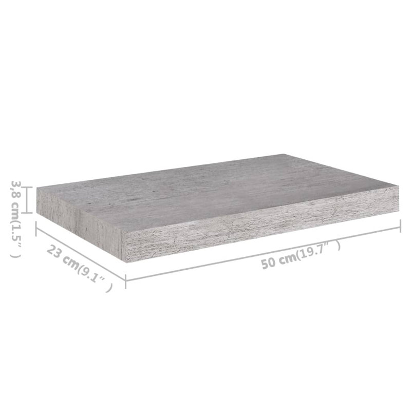 Gracie-Lea 2 Piece Floating Shelf, Concrete Grey, 3.8cm H x 50cm W x 23cm D
