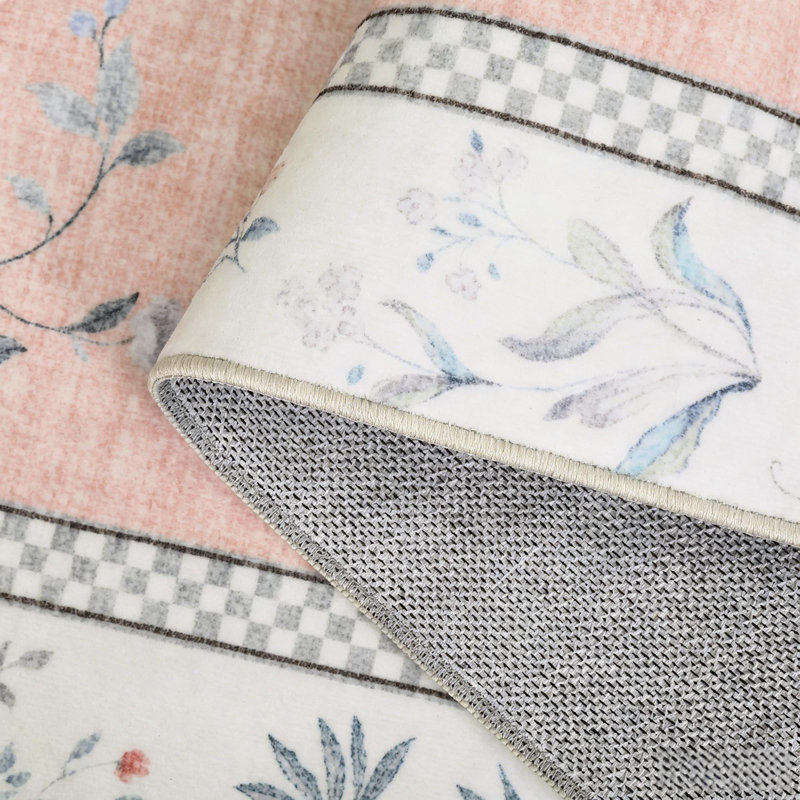 Tapis modernes lavables floraux pour le salon et la chambre à coucher, Rose, Rectangle 5' x 7'