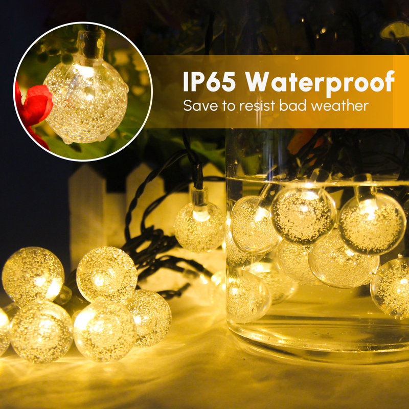 0.1' Outdoor LED Solar Powered 30 - Bulb Globe String Light, Yellow
