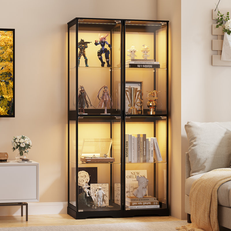 65'' H Clear Display Cabinet with Human Body Sensing Intelligent LED Light, Black