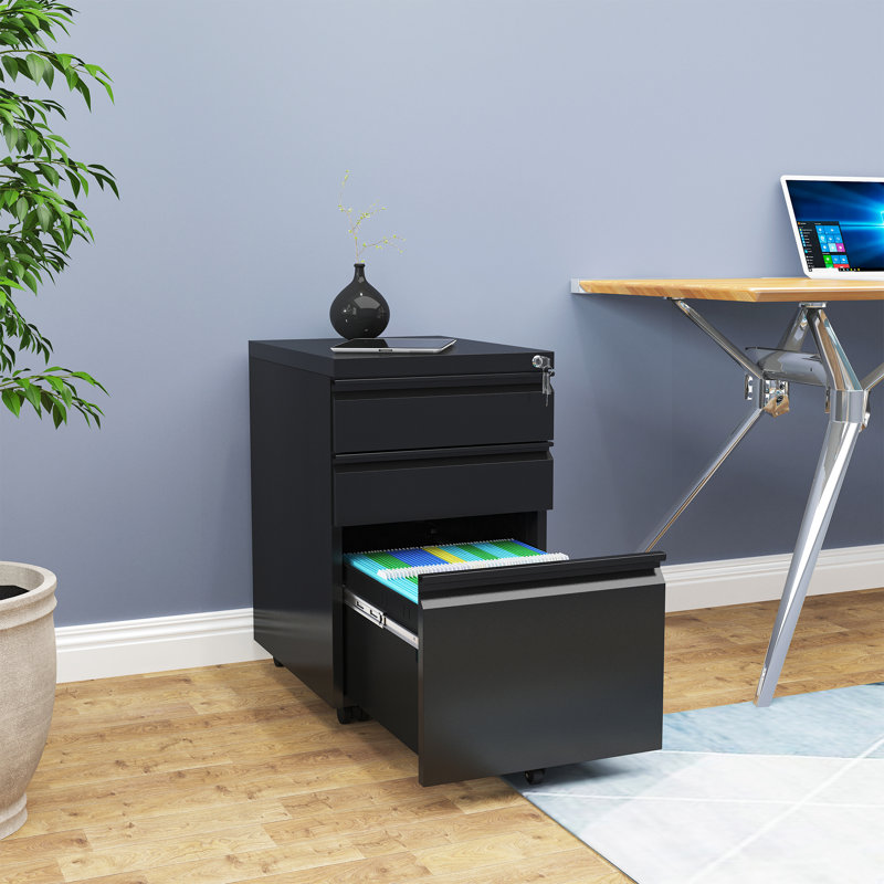 3 Drawer Steel File Cabinet, Black
