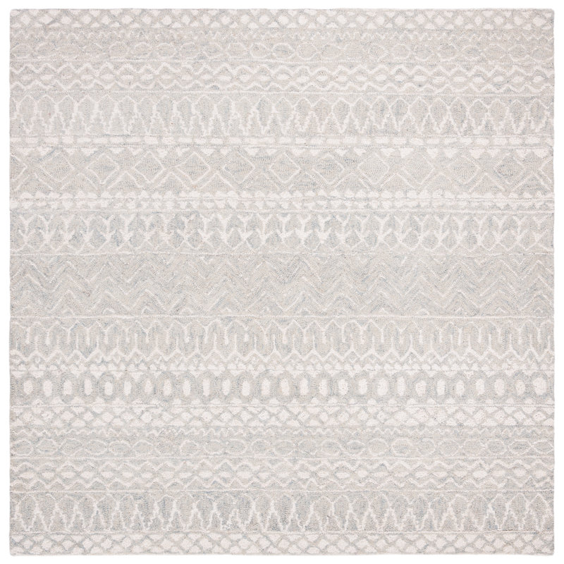 Tapis rayé en laine et coton touffeté à la main Heritage, Carré 7 pi