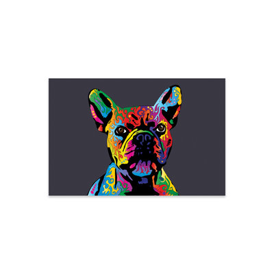 Bouledogue français arc-en-ciel sur imprimé gris sur verre acrylique