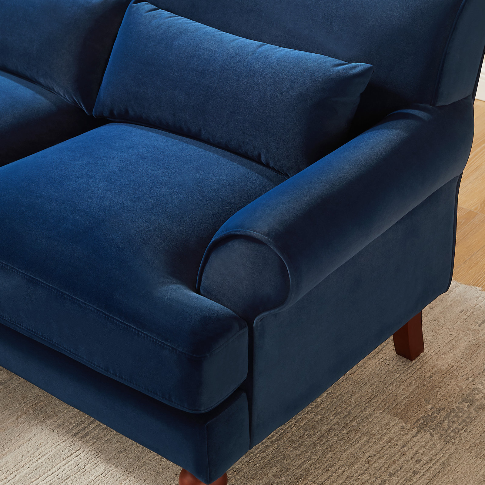 Upholstered Sofa, Steel Blue Velvet