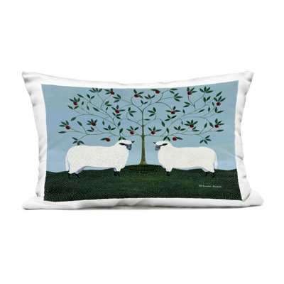 Symmetrical Orchard Sheep Outdoor Printed Pillow design by Susan Henke