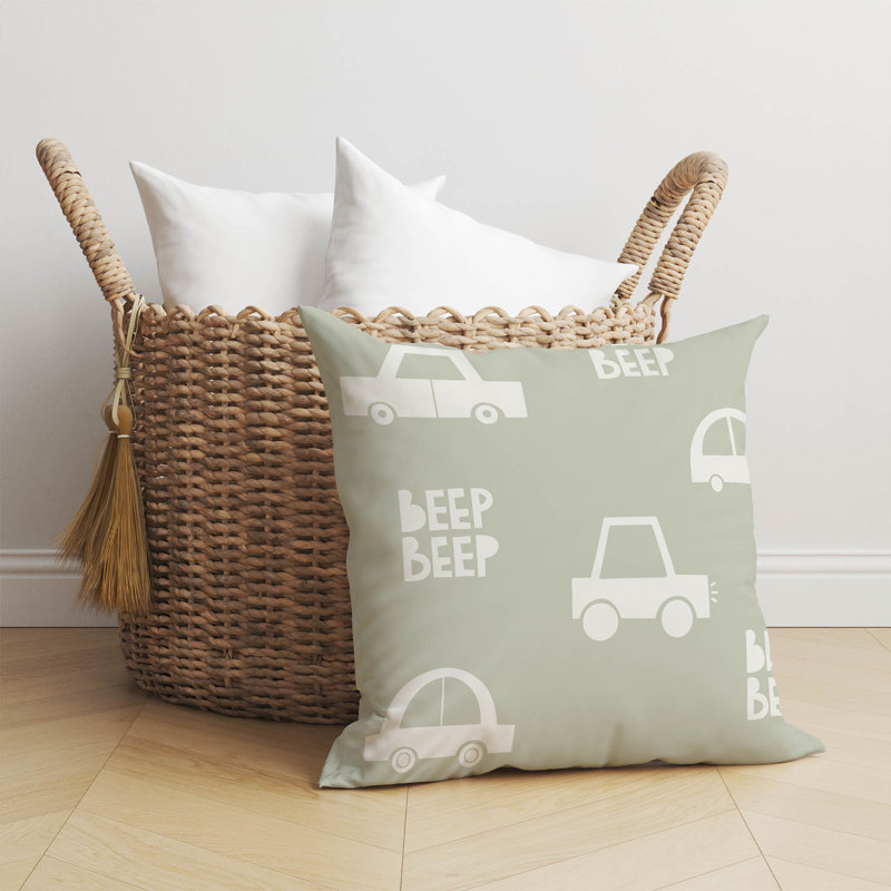 Coussin Beep, H 18 po x l 18 po, Vert pâle / ivoire