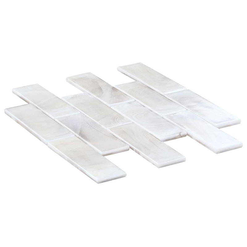 Magico 12x12 Iridescent Polished Glass Mosaic Tile, Pearly White