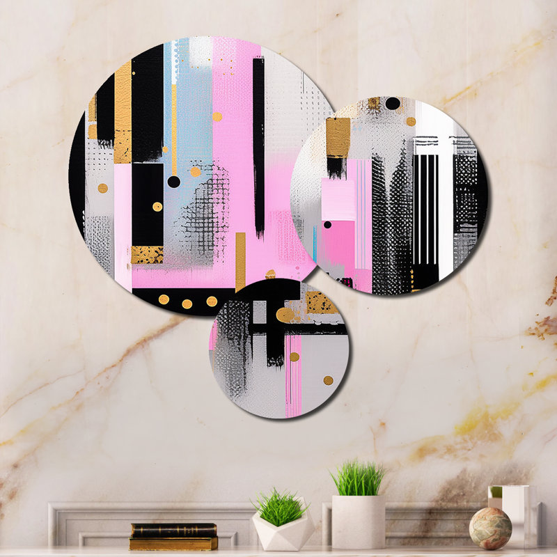 Pink Gold Bold Stripes Abstract Wall Decor on Metal