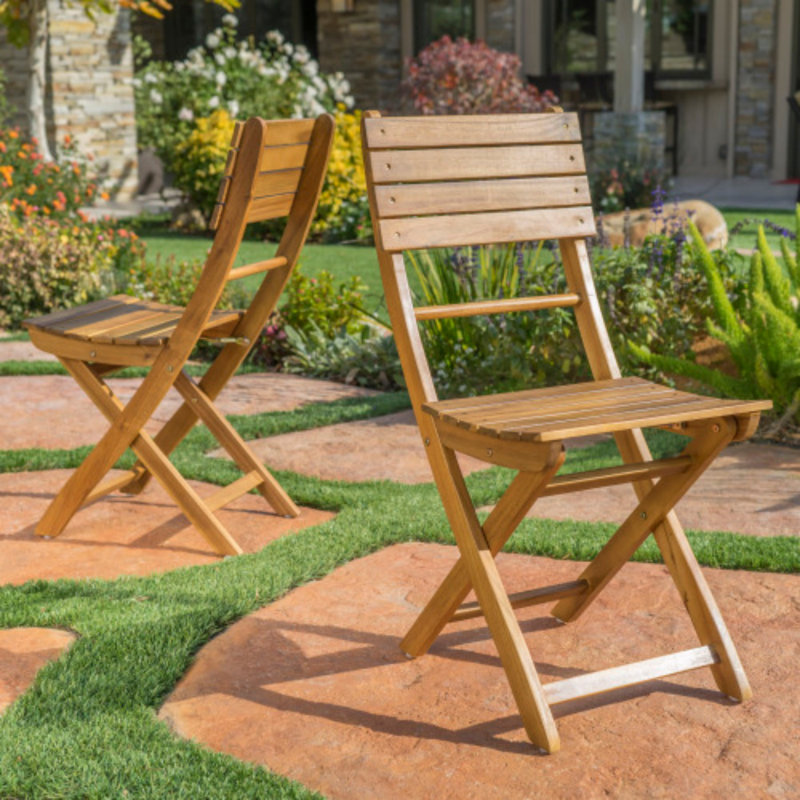 Outdoor Acacia Wood Folding Dining Chair (Set of 2), Brown