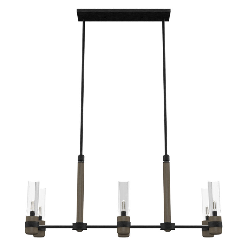 River Mill 6 - Light Kitchen Island Linear Chandelier, Rustic Iron