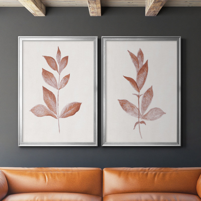 «Red Leaf I», toile encadrée de qualité supérieure - prête à être accrochée, Argent, H 36,5 po x l 53 po x P 1,25 po