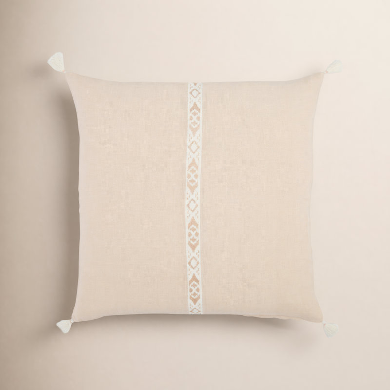 Griffin Embroidered Throw Pillow, Down, Beige
