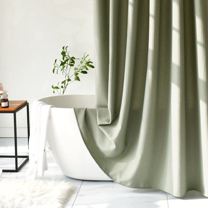Sulmy Solid Color Shower Curtain with 12 Stainless Steel Hooks Included, Green, 72" H x 72" W