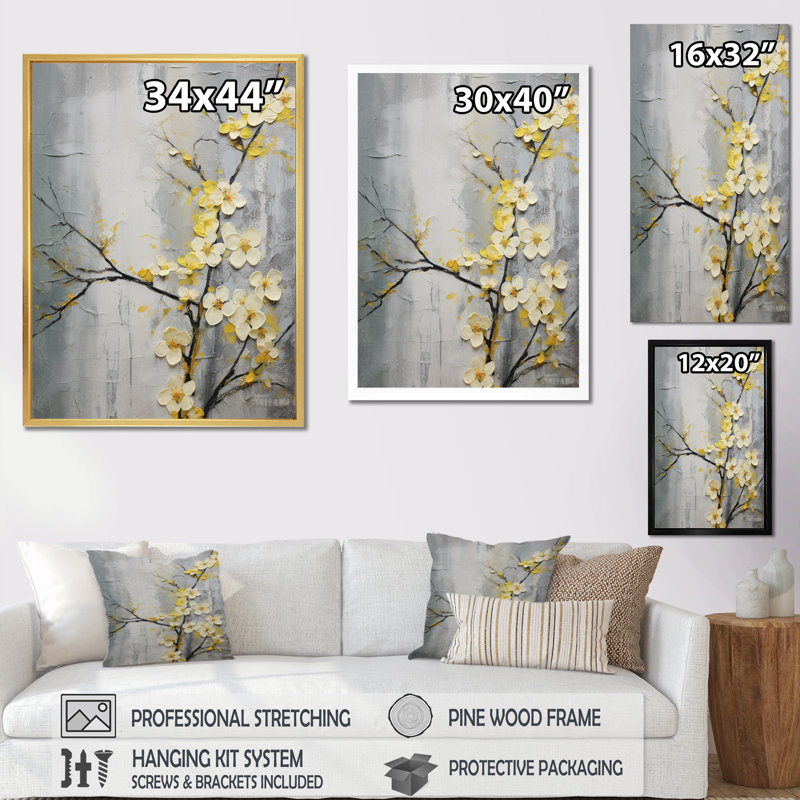 Fleur de pommier harmonie - impression d'art mural floral, H 32 po x l 16 po x P 2 po, Cadre naturel flottant