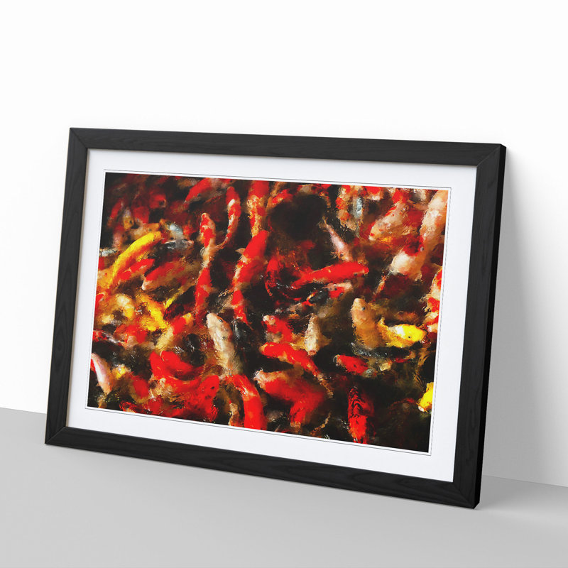 Many Fish - Picture Frame Painting, 36cm H x 48cm W x 2cm D, Black Framed