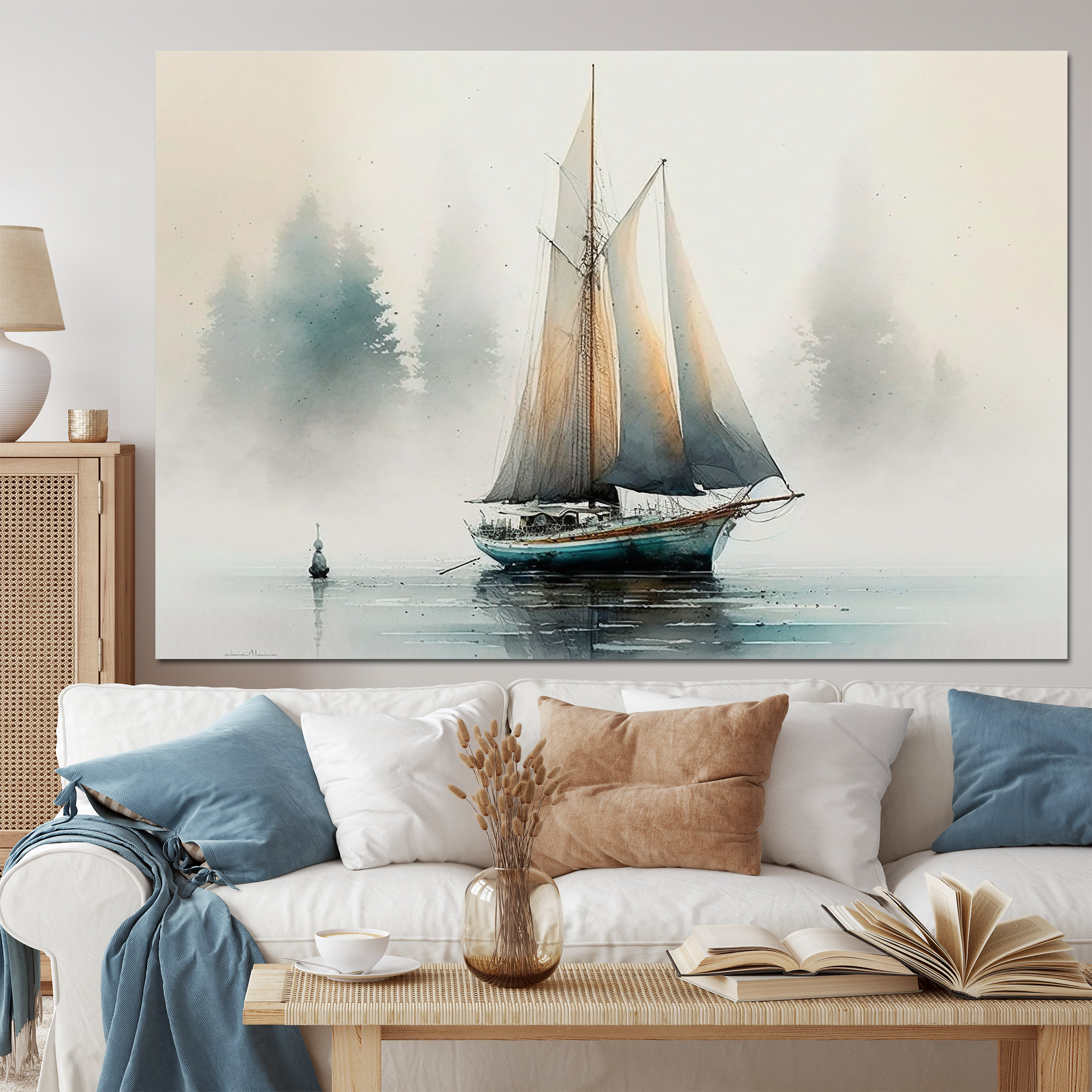 Breakwater Bay Sailboat Anchored - Coastal Boat Canvas Wall Art | Wayfair