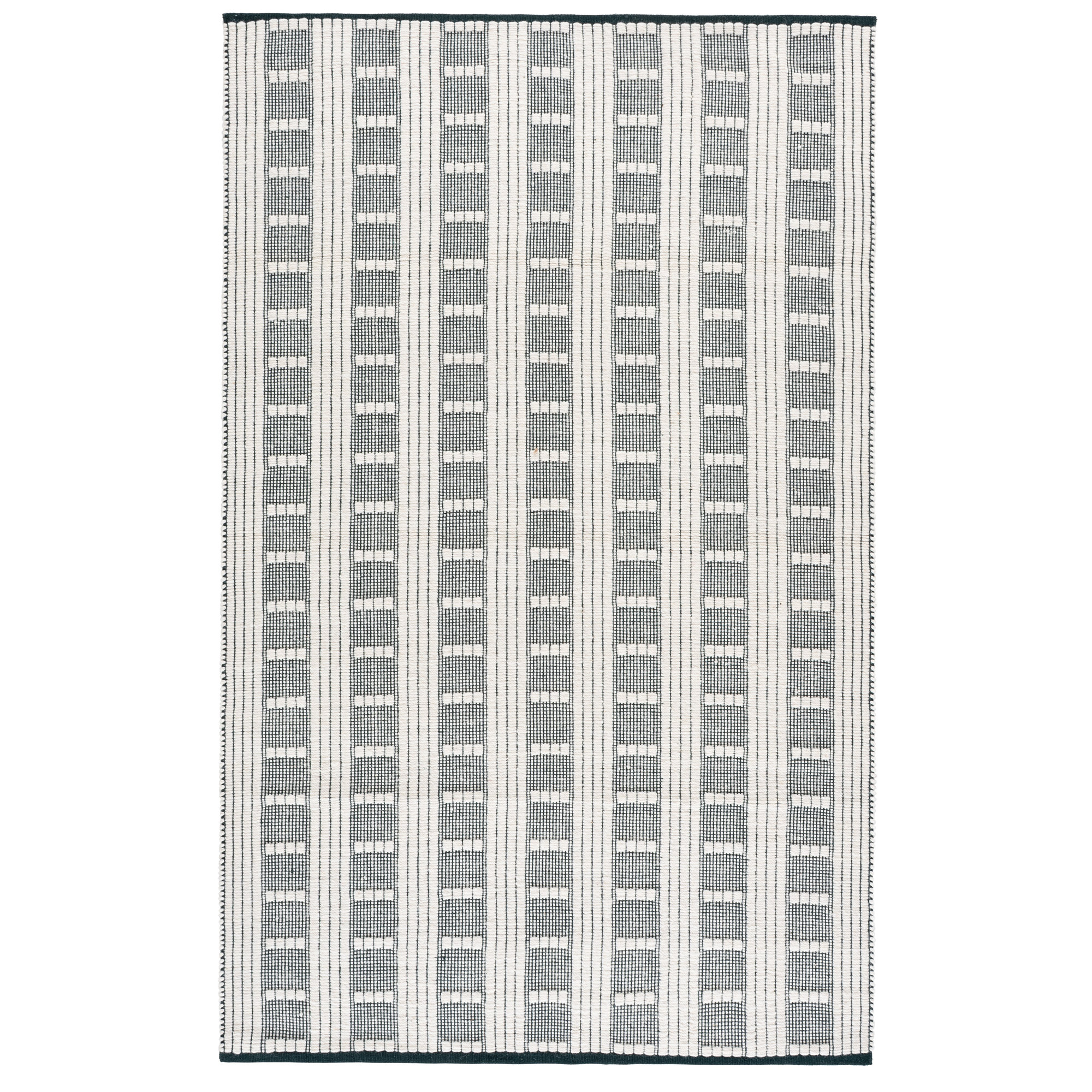 Vermont 951 Flatweave Wool/Cotton Geometric Rug in Green/Ivory, Rectangle 5' x 8', Green