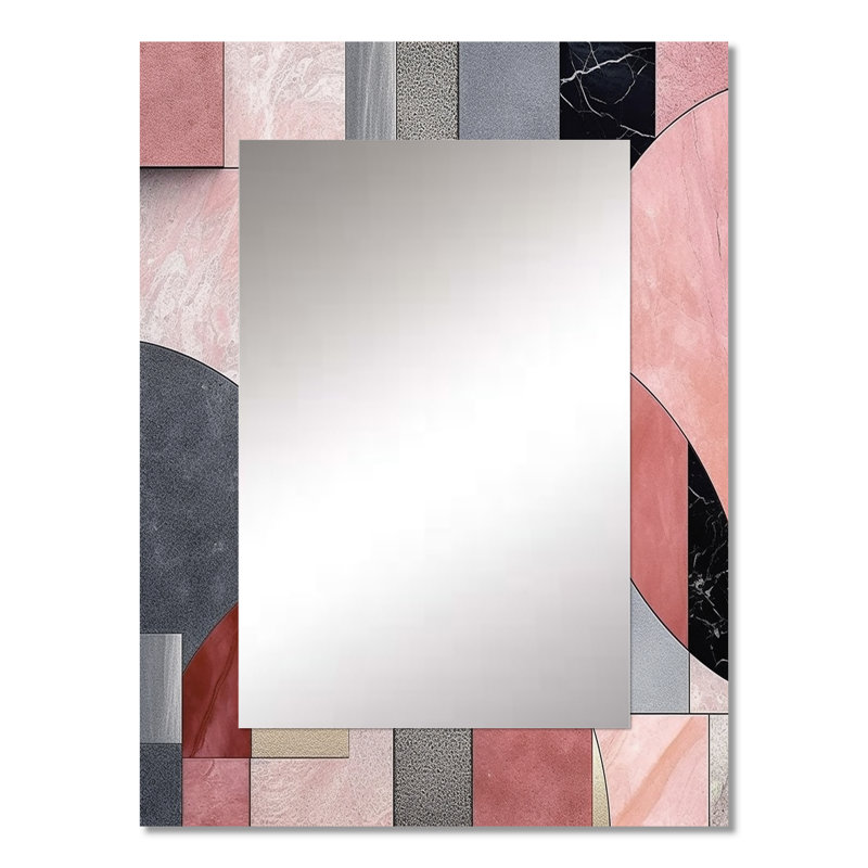 Pink Transcendent Angles II - Abstract Shapes Decorative Mirror, Pink Large Wall Mirror, Printed Metal Art, 32" x 24"