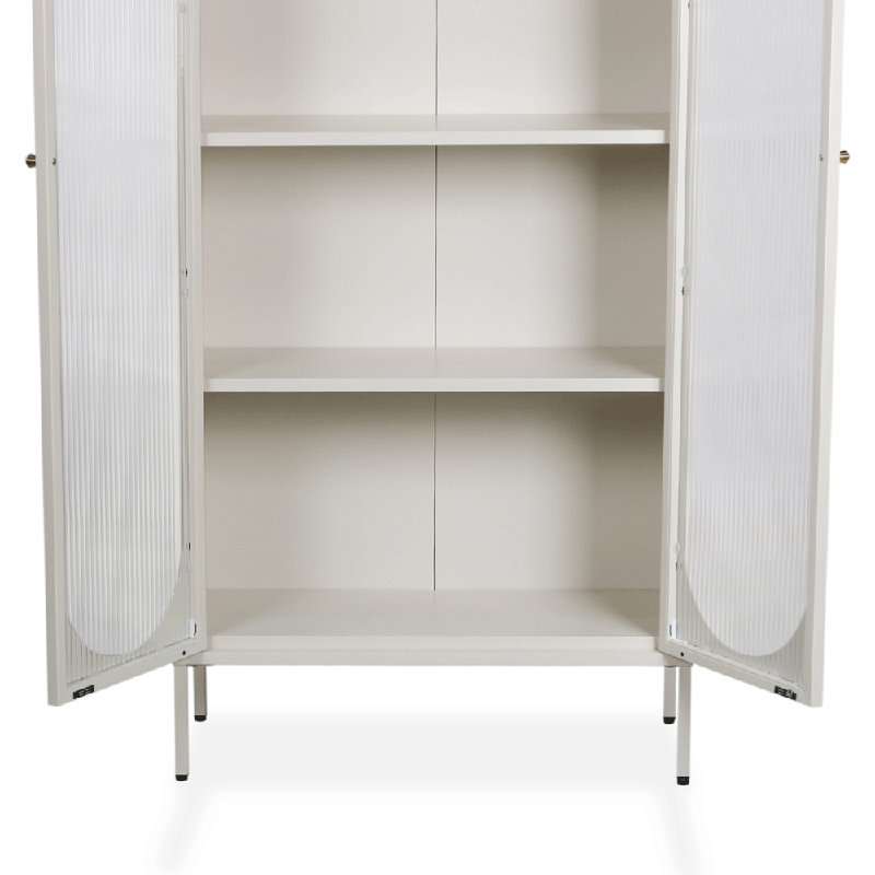 Vitrine d'appoint en verre à 2 arches en acier (crème)