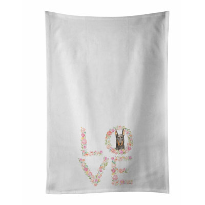 Doberman Delight White Kitchen Towel Set - Decorative Hand Towels for Kitchen, Bathroom, Yoga, Tea, Dishcloth - 19x25, Set of 2