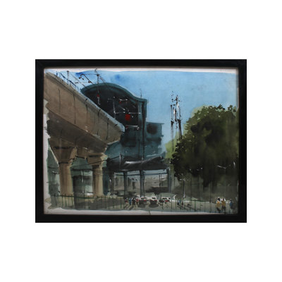 Traffic Under The Metro Station | Watercolor On Cartridge | By Deepa Kushwaha | With Frame