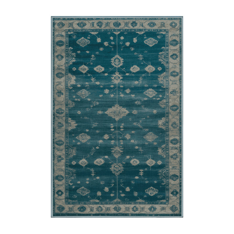 Tapis bleu lavé à la machine, Rectangulaire 2 pi x 3 pi