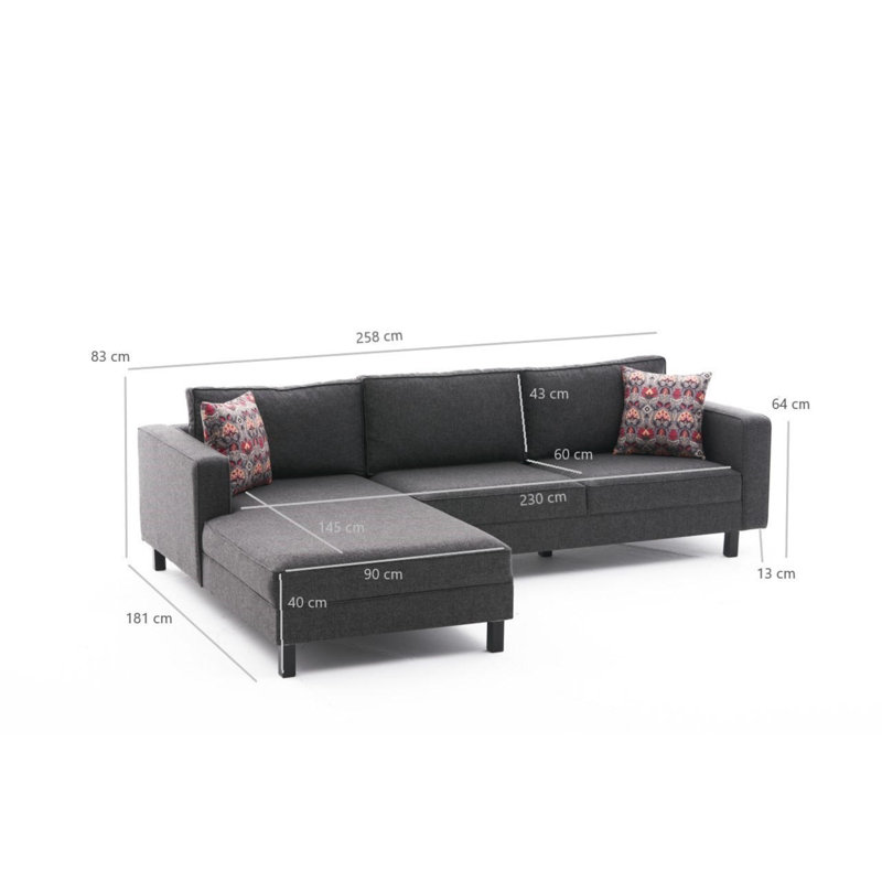 Bre Upholstered Chaise Sectional, Left Hand Facing, Anthracite 100% Polyester/Linen