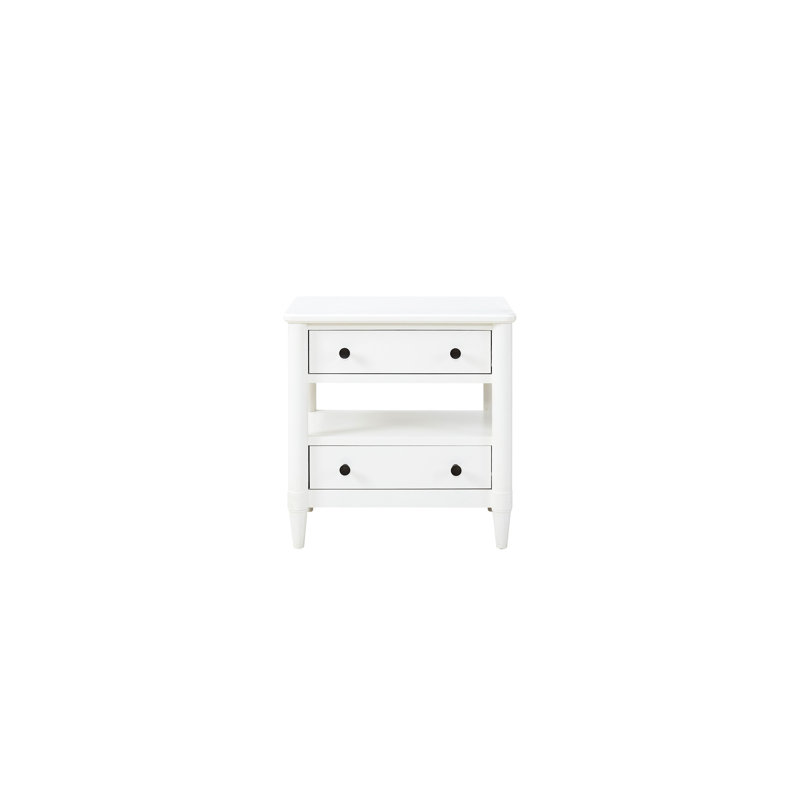Table de chevet ouverte à 2 tiroirs en blanc - bois massif et tiroirs inférieurs doublés avec quincaillerie et structure personnalisées