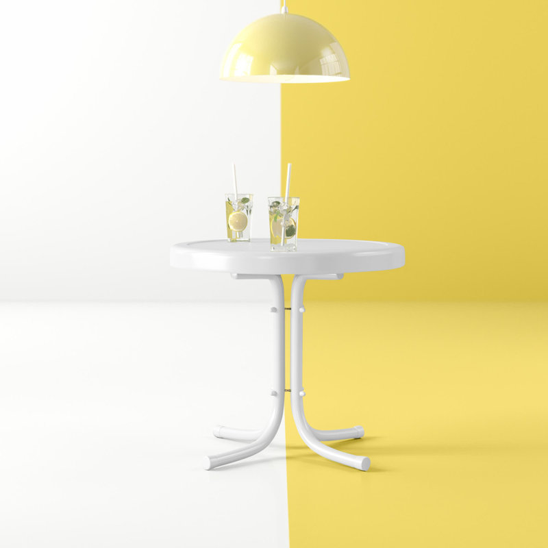 Alanna Round Metal Outdoor Side Table , 22'' in. W 22'' in. D, White Satin