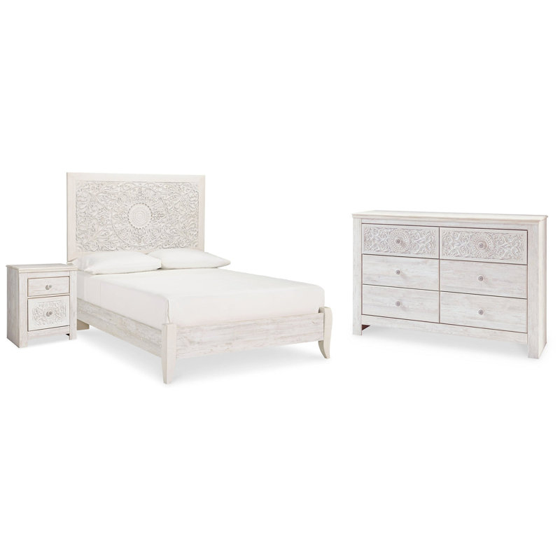 Lit à panneau double Paxberry, commode et table de chevet