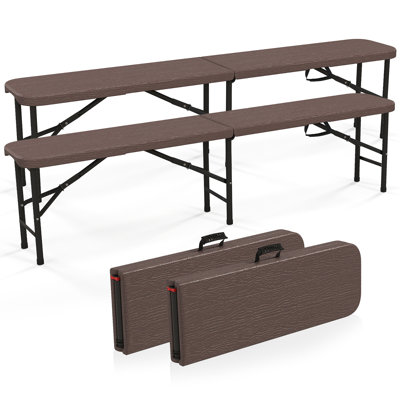 2PCS 6 ft Plastic Folding Bench w/ 1320 LBS Capacity Handle & Lock For Outdoor by Arlmont & Co.