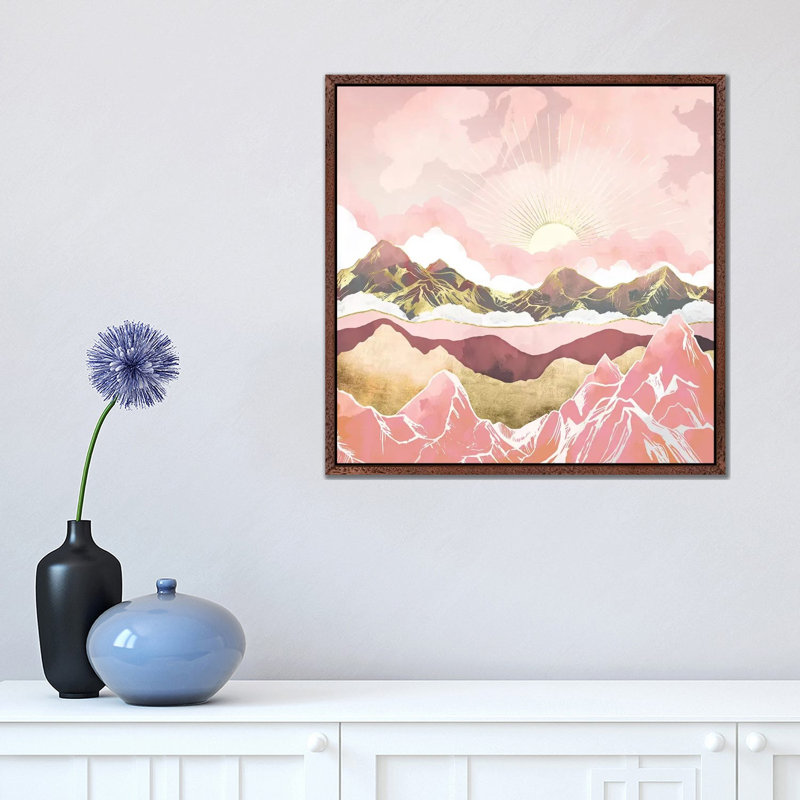 Blush Summer Sunrise - Print on Canvas, 45.72 cm H x 45.72 cm W, Brown Framed