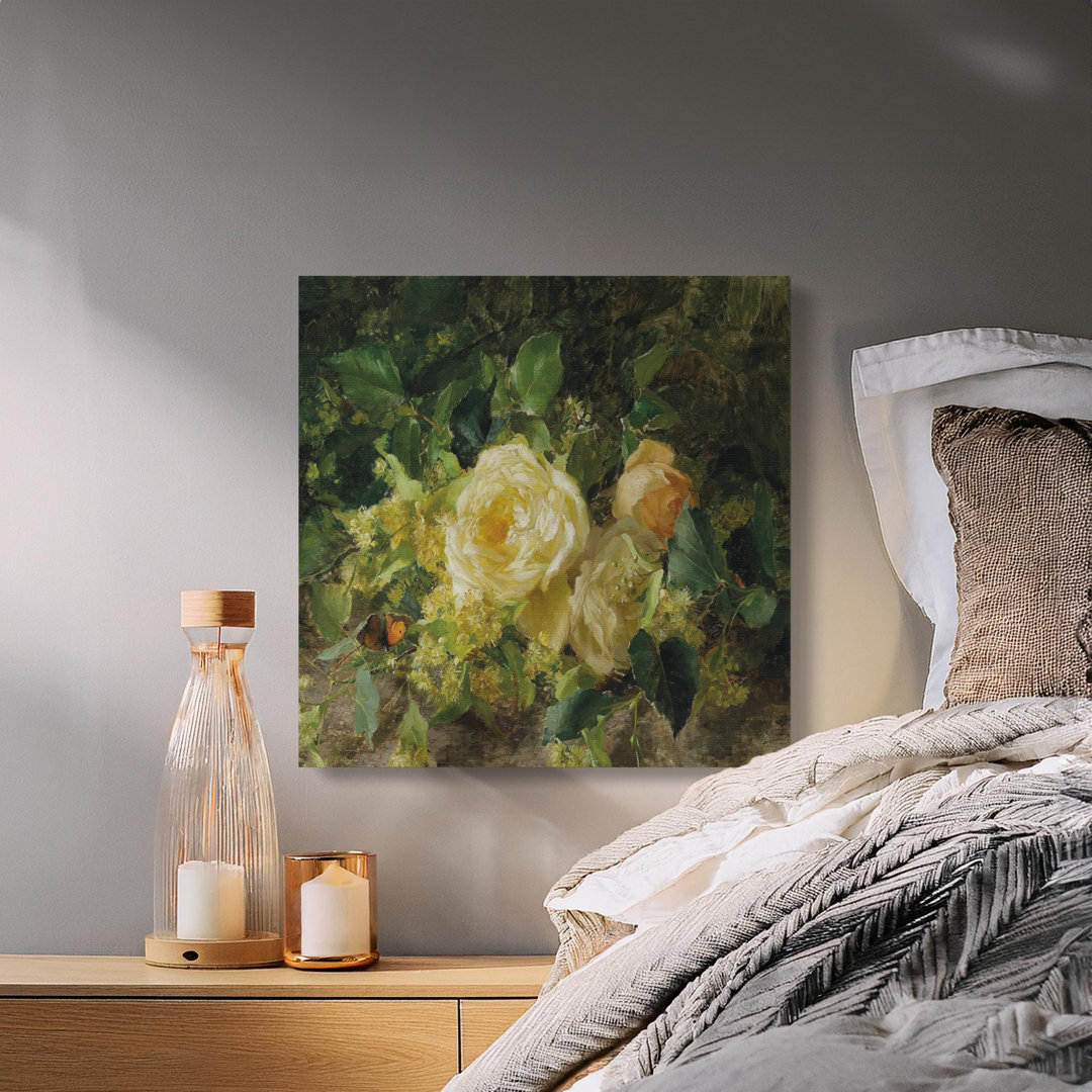 Yellow Roses Canvas Wall Art, Floral Still Life, Gallery Wrapped Canvas Print, Archival Quality, Ready to Hang, Butterfly Art, Home Decor