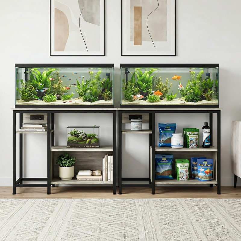 Support moderne à 4 niveaux pour aquarium de 40 à 50 gallons et terrarium pour reptiles, Gris / Noir