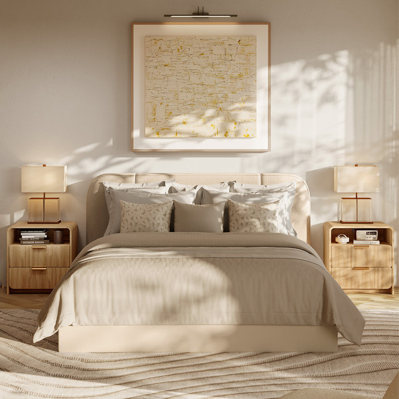 Table de chevet 25 po H 2 tiroirs avec station de charge, armoire de chevet cannelée moderne pour chambre à coucher, profil profilé incurvé